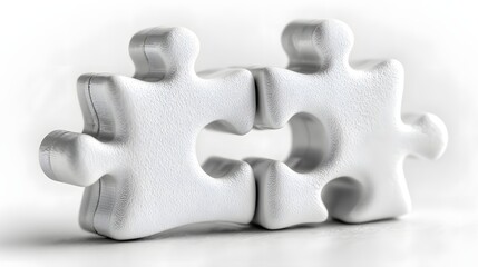 Fototapeta premium Two connected puzzle pieces against a white background.