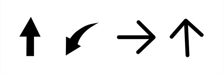 Set of arrow icons including up arrow, curved down arrow, right arrow, and outlined up arrow. Navigation, direction, movement, and interface concept.