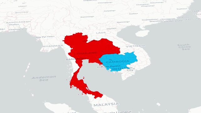 Cambodia&ndash;Thailand Map Animation &ndash; Southeast Asia Border Region