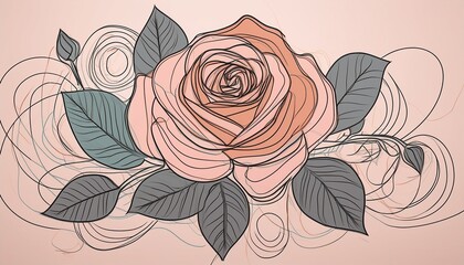 abstract rose in continuous line style with muted colors modern floral aesthetic