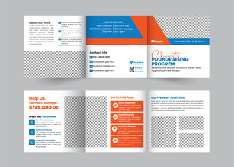 Customizable square tri-fold brochure template designed to promote charity fundraising events, drive donations, and effectively engage supporters for your cause.