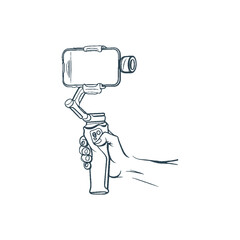 Hand-drawn Illustration of a Hand holding a smartphone gimbal stabilizer for video recording