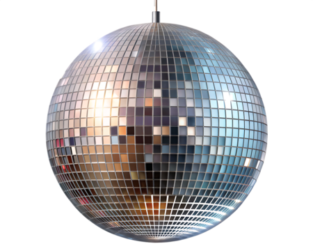 Disco ball reflecting light isolated on a transparent background mirror tiles