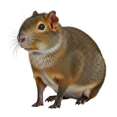 Brown and tan agouti rodent sitting isolated on transparent background