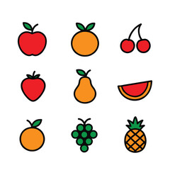 Fresh Fruit Icons Set
