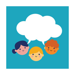 Obraz premium Children Around Blank Thought Bubble Cloud for Text