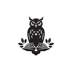 Fototapeta premium black silhouette vector of an owl perched on an open book, black vector of owl