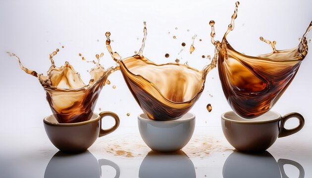 elixir of creativity a coffee cups dance on a white or clear surface white background