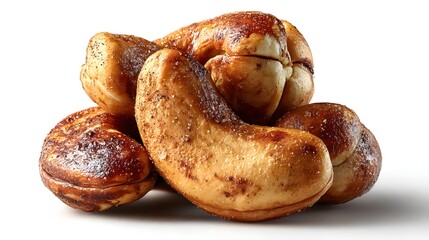 Close-up view of several sugared baked goods.