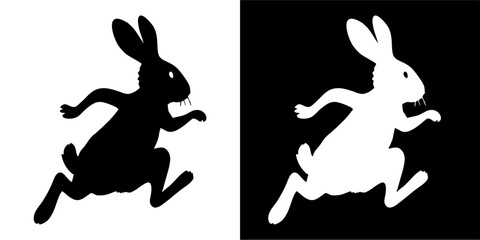 Obraz premium Running Rabbit Silhouette Dynamic Black and White Art