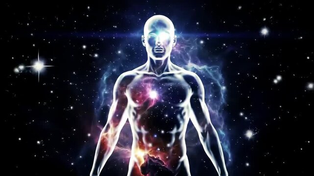 Human form infused with cosmic energy