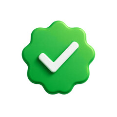 3D Green verified icon illustration with zigzag shape on transparent background, clipping path
