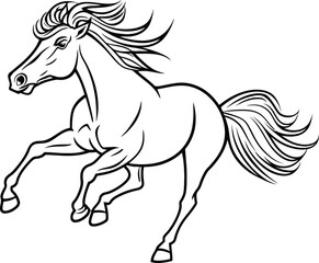 Obraz premium Dynamic Black and White Illustration of a Galloping Horse in Motion