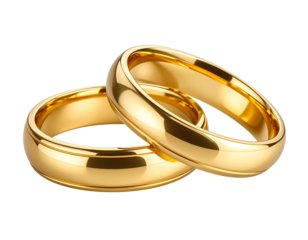  Stacked Gold Wedding Rings with Diamond Accent, Angled View, Transparent Background