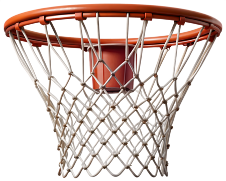 Orange hoop white net viewed from below isolated on a transparent background basketball