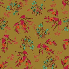 Floral Illustration on Golden Field Botanical Composition