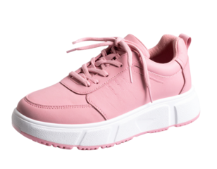  Overhead View of Chunky Pink Platform Sneaker with Shoelaces Loosely Tied, Casual Style, PNG Isolated