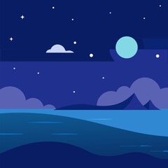 Fototapeta premium Ocean night sky with full moon beautiful landscape background.
