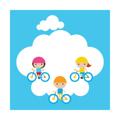 Kids Riding Bicycles in Cloudy Frame Illustration