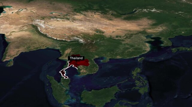 Thailand Map Animation Political and Geographic Overview.