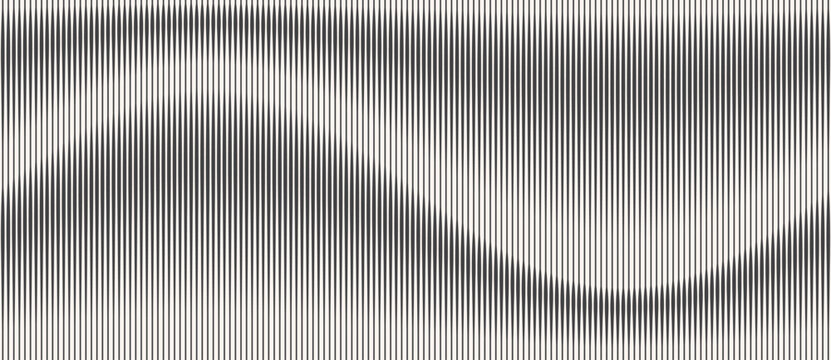 Abstract art geometric background with vertical lines. Optical illusion with waves and transition.
