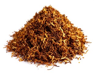 Pile of tobacco flakes against white background