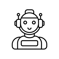 Chatbot Assistant  Outline Vector Icon | AI Support Bot Illustration Art