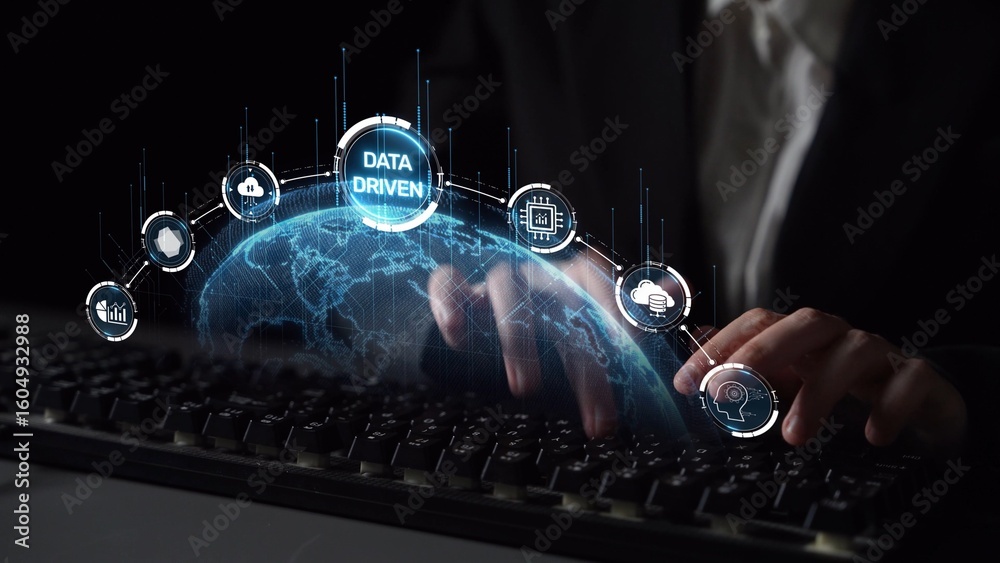 Poster data-driven decision-making empowers business through analytics, datum collection, and ai systems. d