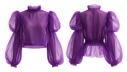 Purple sheer blouse with puffed sleeves