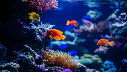 Obraz premium Vibrant Aquarium with Colorful Fish and Coral