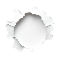 Naklejka premium Torn white paper creates a circular opening revealing blank space behind it for creative design and artistic expression