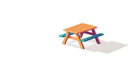 A colorful picnic table on a white background, ideal for designs related to outdoor dining, summer activities, or kids' play zones, Versatile for promotional materials, brochures, or websites,