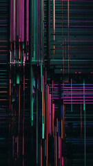 Fototapeta premium Stylish digital background with glitch effects that mimic VHS noise, chromatic aberrations, and sharp color breaks