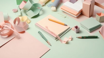 Pastel colored stationery creating a visually appealing flat lay for creative projects