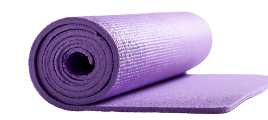 Rolled-up purple exercise mat