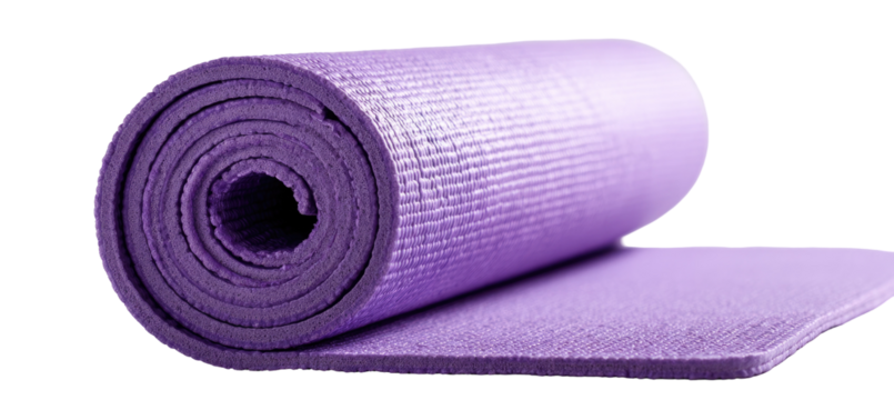 Rolled-up purple exercise mat