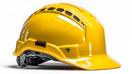 Bright yellow safety helmet with ventilation features.