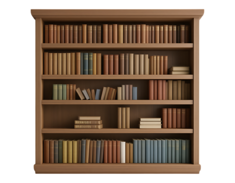 Wooden bookshelf filled with various books for home library - Powered by Adobe