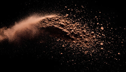 pile cocoa powder flying, isolated on white and black background, texure