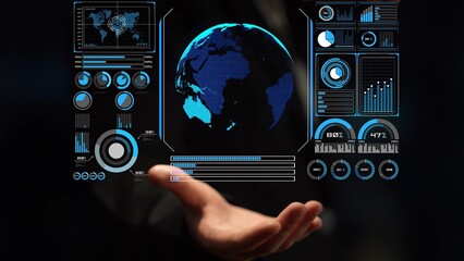 High-tech global network connection interface showing worldwide digital communication, data exchange, and internet connectivity. Global connection, data interaction, and worldwide communication. Thunk