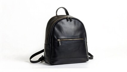 Naklejka premium Black leather backpack on white background for fashion and travel accessory concept 