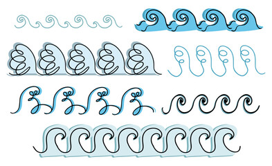 A set of different waves and curls drawn by hand.
