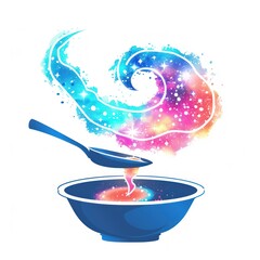 Magical soup swirling into a bowl
