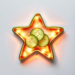 Star-shaped dish with cucumber slices illuminated by fairy lights