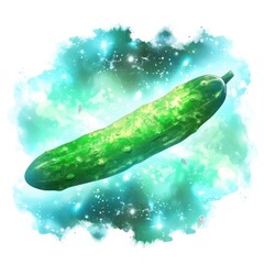Green cucumber in a vibrant space-like background