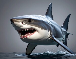 Naklejka premium Powerful great white shark leaping from water