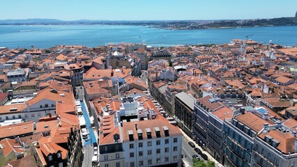 Fototapeta premium Aerial view from Lisbon Cityscape with tejo river at background