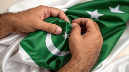 Hands tenderly holding Pakistan s flag a symbol of unity and national pride during a patriotic event