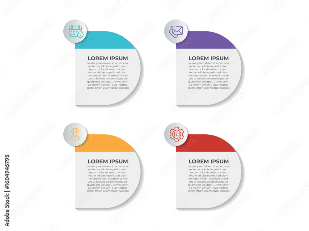 Fototapete concept of arrow business model with 4 successive steps. six colorful graphic elements. timeline des
