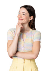 PNG Smiling while holding her chin in her hand portrait sleeve woman.